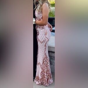 Blush Pink Sequin Embellished Mermaid Evening Dress